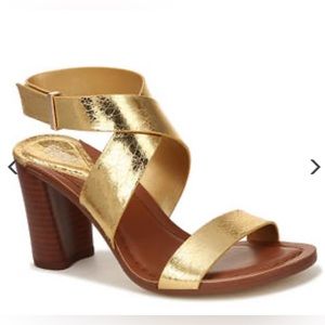 NEW Franco Sarto Metallic Gold Strappy Block Heel Sandals Sz. 8M